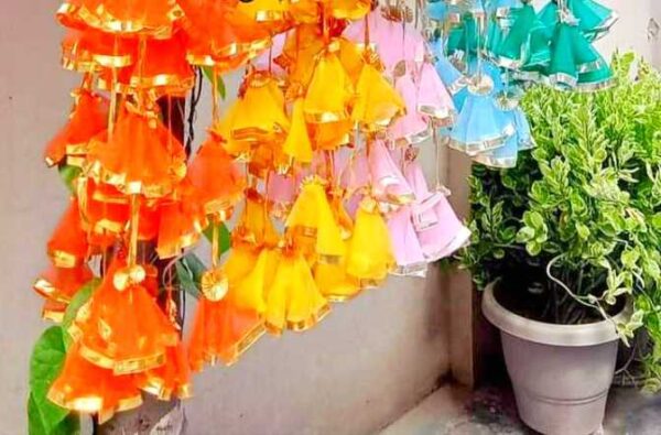 Mehndi Hanging Bells. (Multi Colour) (3-4 Ft Length) (6 Pcs Packet)